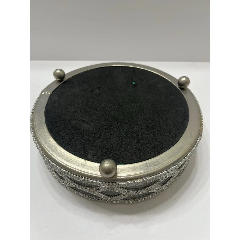 Godinger Vanity Tray Round Mirror Crystal Rhinestones Silver Tone 8